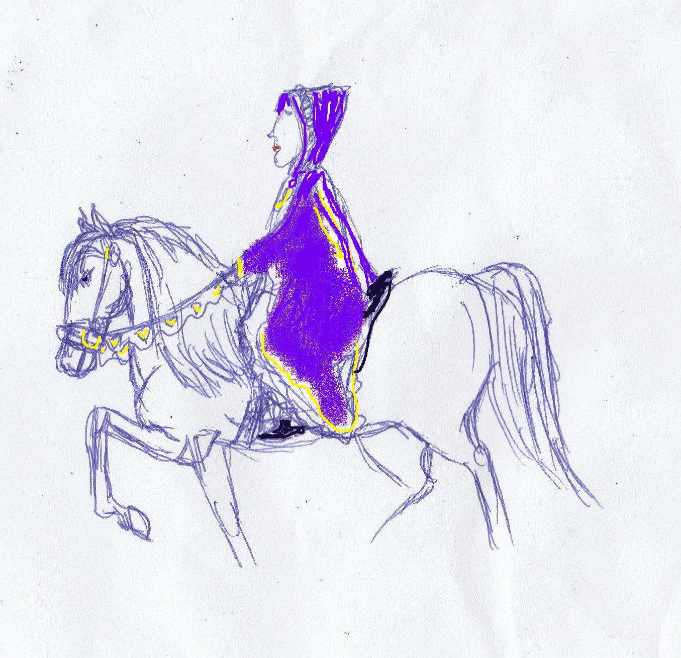 queen, royalty. purple, horse